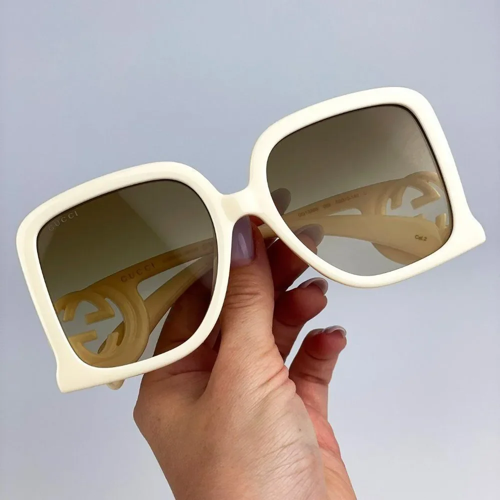 Gucci GG1326S 002 Sunglasses Ivory Brown Gradient Oversized Square Women